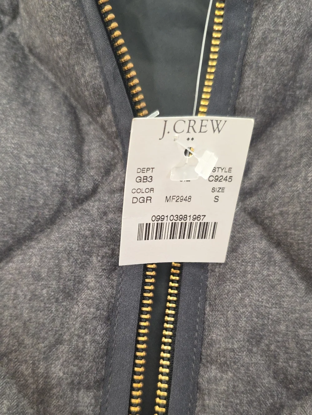J. Crew- Excursion Charcoal Gray Quilted Down Vest. Size S